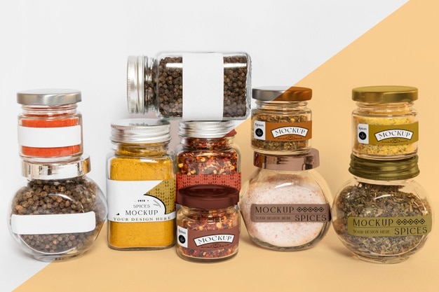 PSD collection of labeling jars with spices