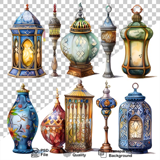 A collection of lamps that is on a transparent background with png file