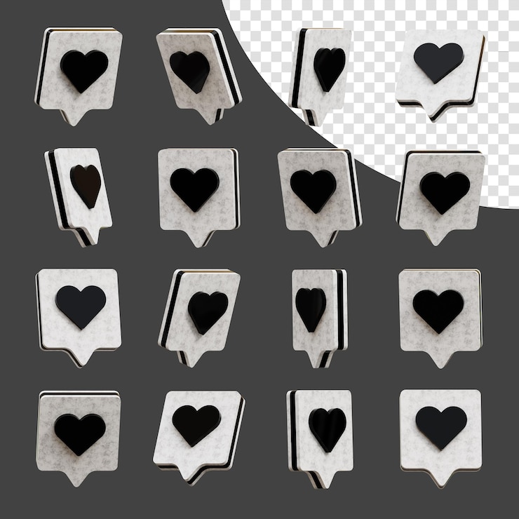 PSD a collection of love message and heart icons 3d png transparent image social media 3d png