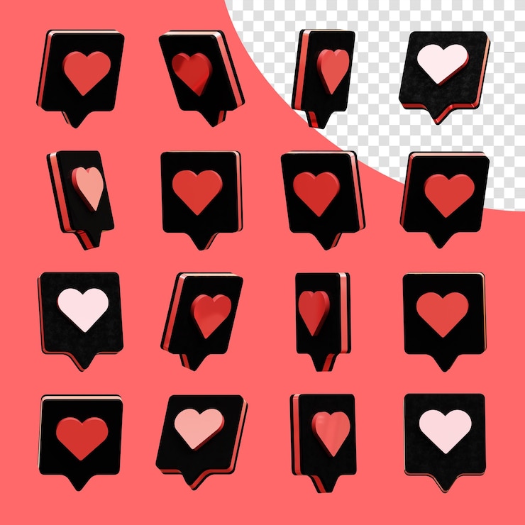 PSD a collection of love message and heart icons 3d png transparent image social media 3d png