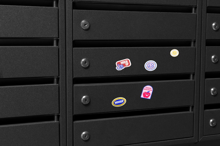 PSD collection of mock-up stickers on metallic locker