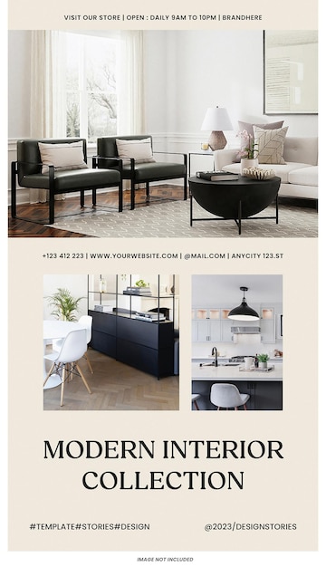 PSD collection modern interior with minimalist furniture instagram stories template psd design