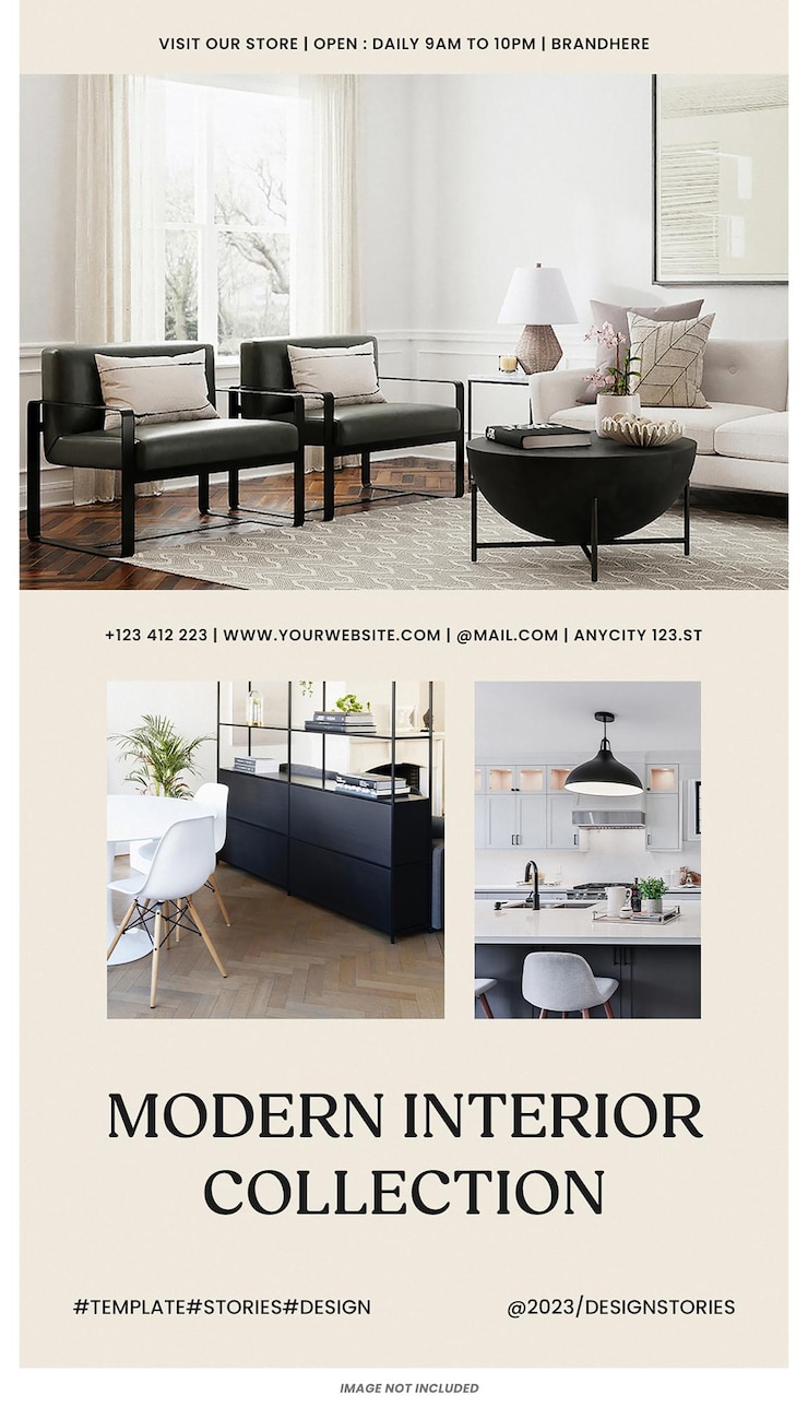 PSD collection modern interior with minimalist furniture instagram stories template psd design