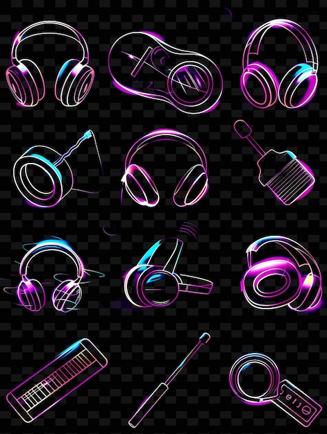 PSD collezione di icone musicali con lucentezza al neon lampeggiante in graf set png iconic y2k shape art decorativef