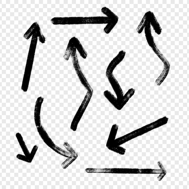Collection of Black Arrows in Various Directions and Shapes