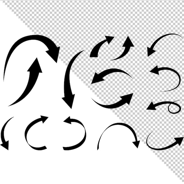 collection of black curved and pointed arrow icons