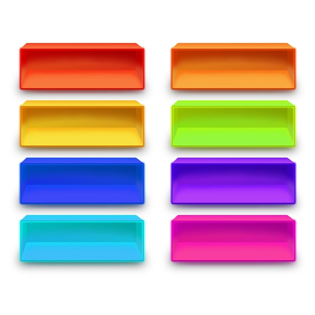 Collection of brightly colored 3D shelves for product presentation