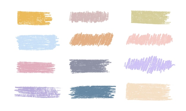 Collection of colorful handdrawn pastel and crayon brush strokes