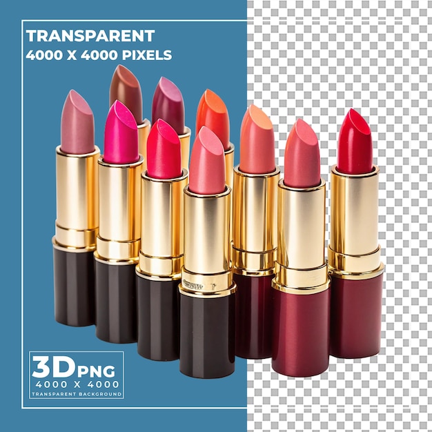 Collection of Colorful Lipsticks on Transparent Background