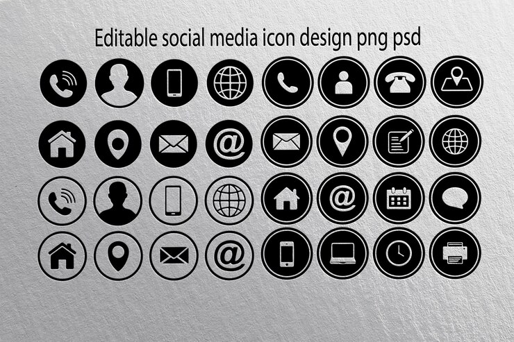 PSD collection of editable social media and contact icons