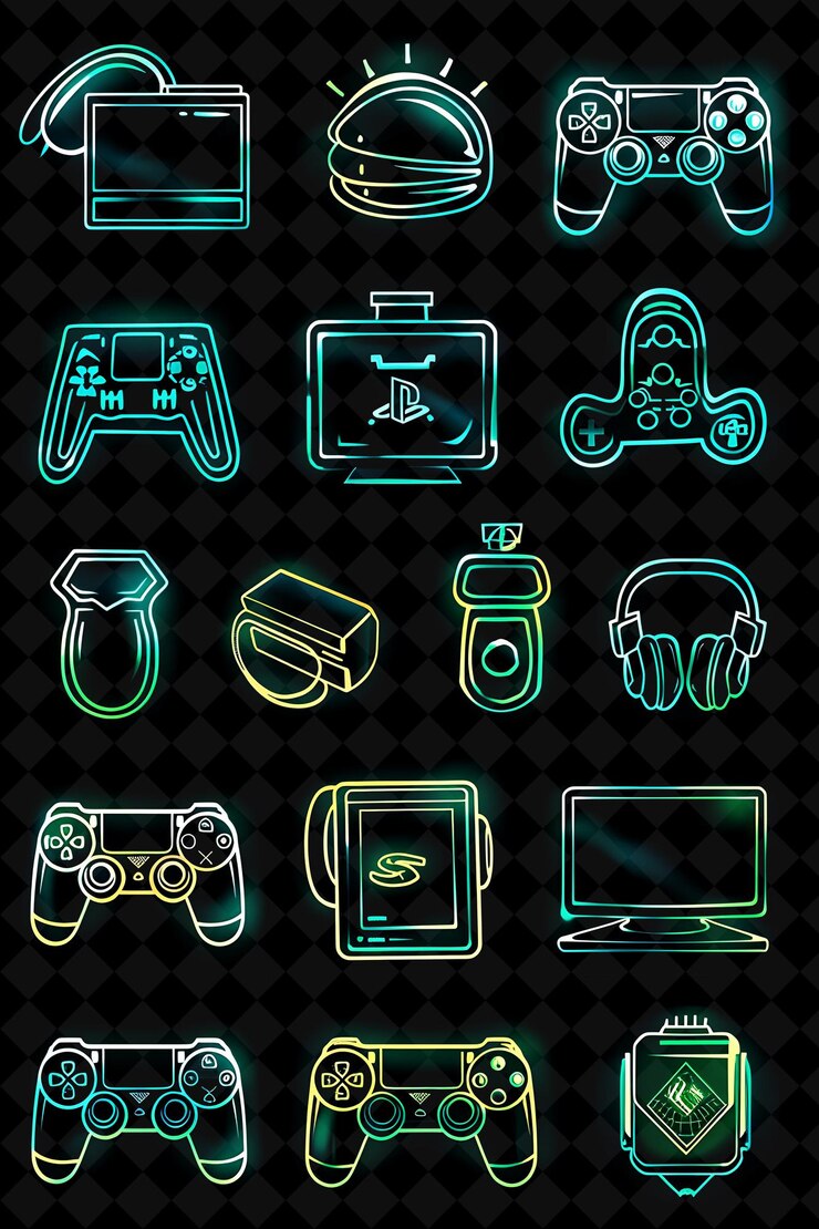 PSD collection of gaming icons with a graffiti style and neon ha creative set neon color y2k collection