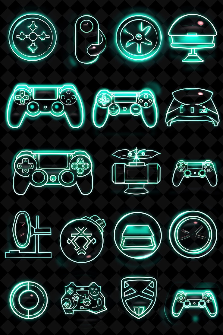 PSD collection of gaming icons with a graffiti style and neon ha creative set neon color y2k collection