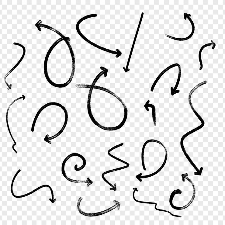 PSD collection of hand-drawn black arrows for directional guidance