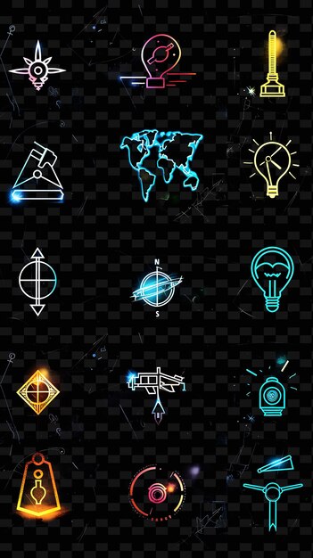 PSD collection of map icons with shimmering radiance en online set png iconic y2k shape art decorative
