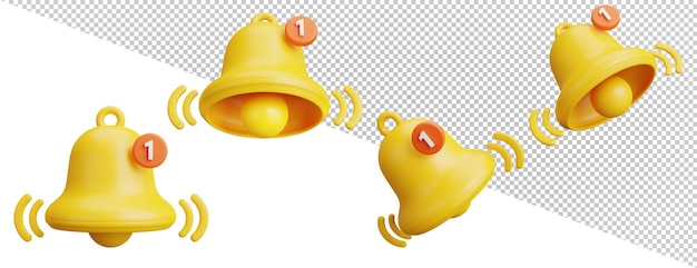 Collection of Notification Bell icon isolated on transparent background3d rendering