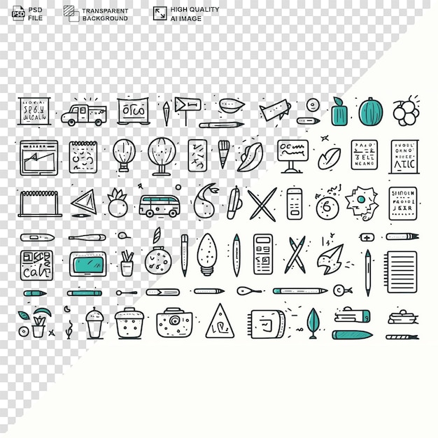 書類用品のコレクション 透明な背景の落書き