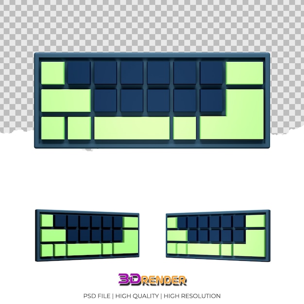 PSD キーボードイラストの3つの角度の3dレンダリングのコレクション