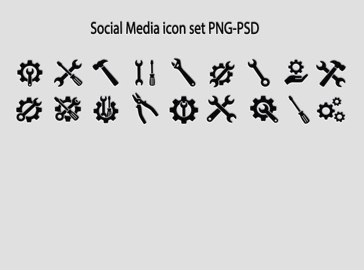 PSD collection of tools and gear icons