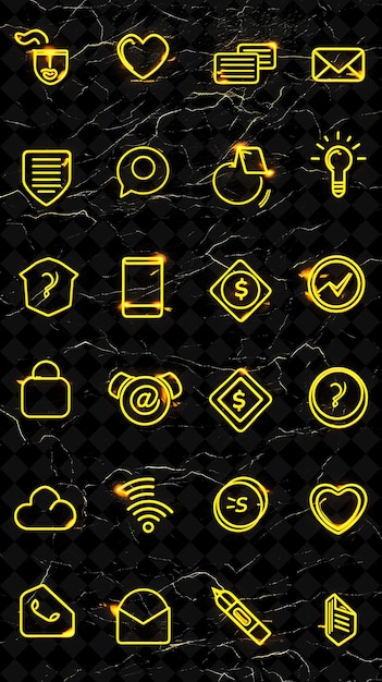 Collection of Trading Forums Icons With Flickering Glow in G Creative Set Neon Color Y2K Collection