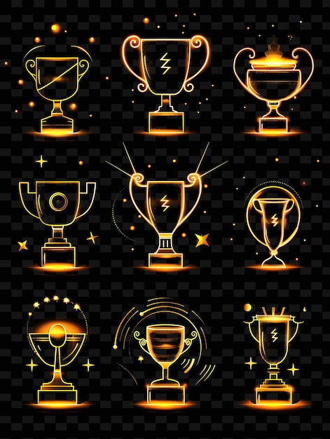 PSD collection of trophy icons with gentle neon effect in radia set png iconic y2k shape art decorativen