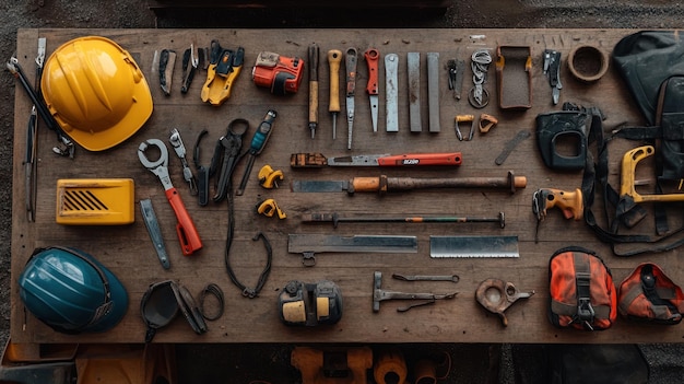 Collection of various construction tools on a table