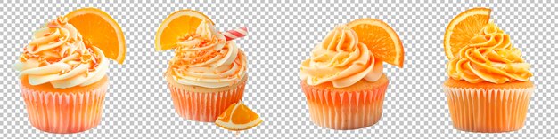 PSD collection orange creamsicle cupcake with orange zest frosting isolated on transparent background