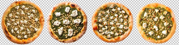 Collection pesto pizza with goat cheese and pine nuts isolated on transparent background