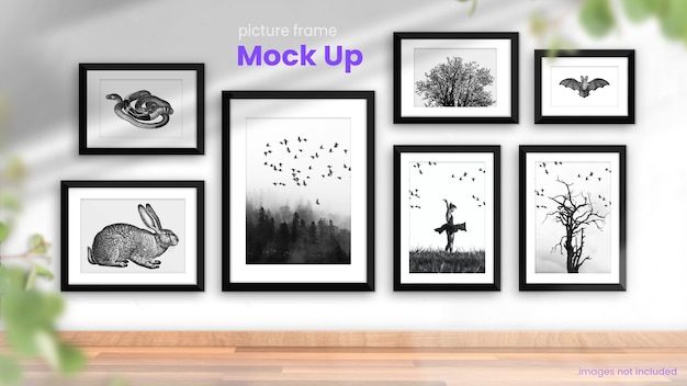 Collection of photo frames in a bright modern interior mockup