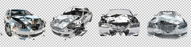 Collection photorealistic car insurance claim evidence isolated on transparent background