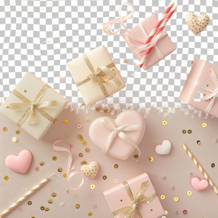 PSD 心と心を持つピンクとゴールドの箱のコレクション