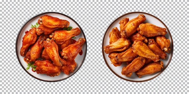 Collection plate of chicken wings isolated on a transparent background top view