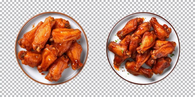 Collection plate of chicken wings isolated on a transparent background top view