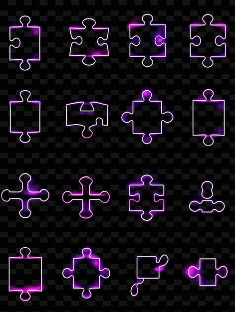 Collection of puzzle piece icons with pulsating neon glow i set png iconic y2k shape art decorativen