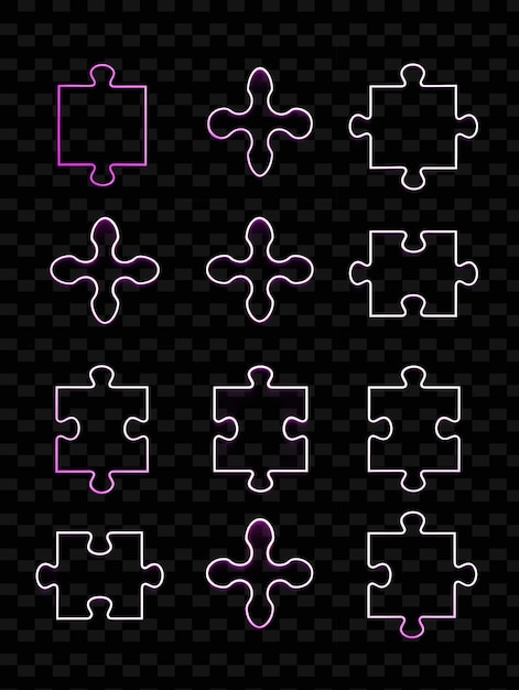 PSD collection of puzzle piece icons with pulsating neon glow i set png iconic y2k shape art decorativen