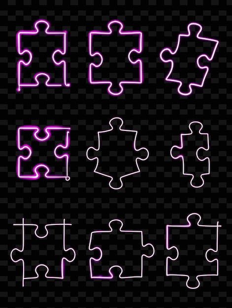 PSD collection of puzzle piece icons with pulsating neon glow i set png iconic y2k shape art decorativen