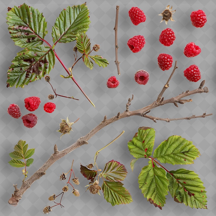 PSD a collection of raspberries and raspberries are displayed on a gray background