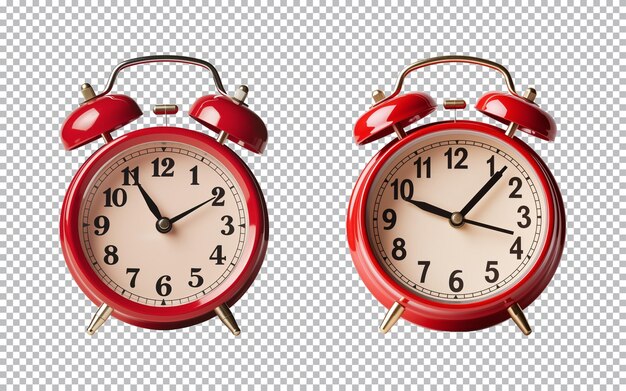 PSD collection of red alarm clock isolated on a transparent background png