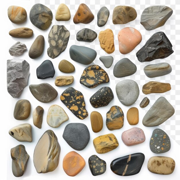 A collection of rocks including one that has a yellow star on it