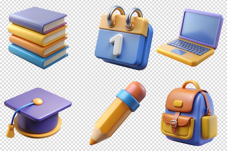 PSD collection of school supplies 3d icons isolated back to school concept