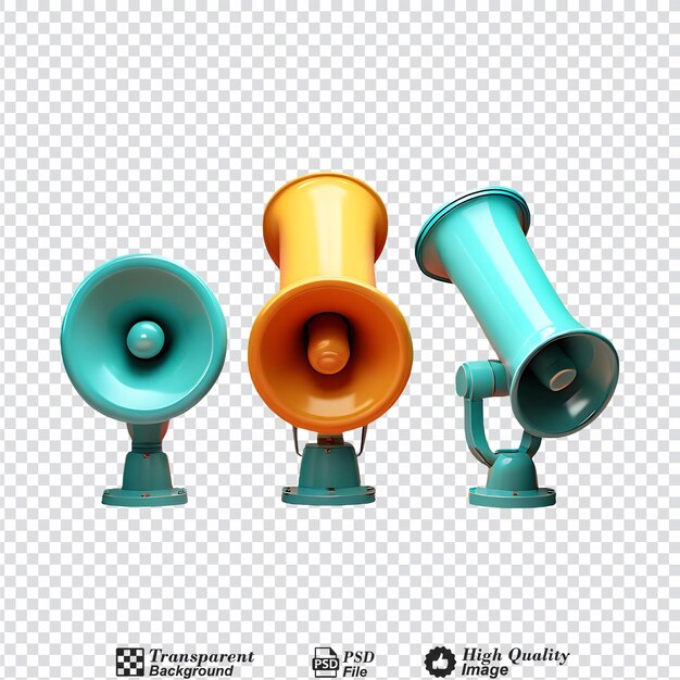 PSD collection set of 3d megaphones isolated on transparent background