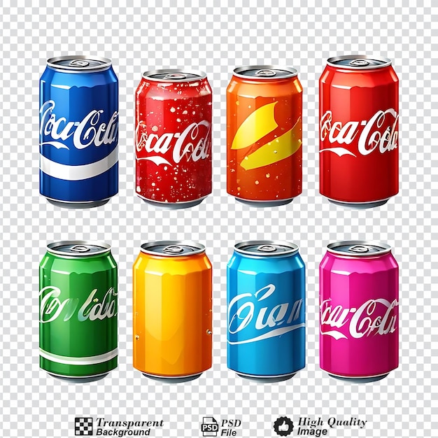 PSD collection set of aluminum beverage drink soda cans colors isolated