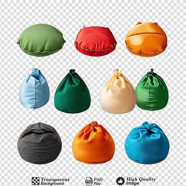 PSD collection set of bean bags isolated on transparent background