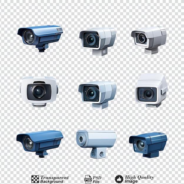PSD serie di telecamere a sorveglianza isolate su uno sfondo trasparente