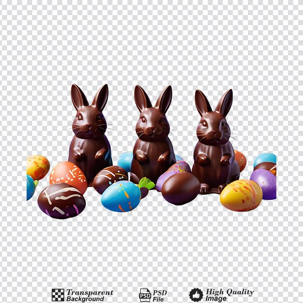 PSD collection set of chocolate easter bunnies isolated on transparent background