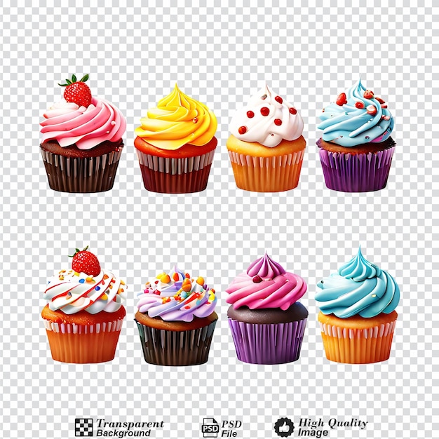 PSD collection set of colorful cupcakes isolated on transparent background