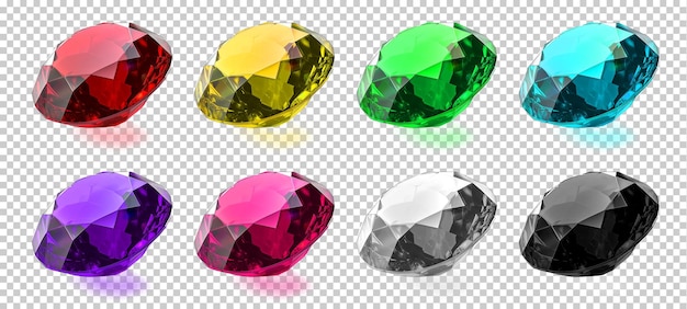 PSD collection set of colorful diamonds isolated on transparent background png psd