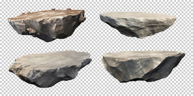 PSD collection set of flat rocks stone podium for display product isolated on transparent background