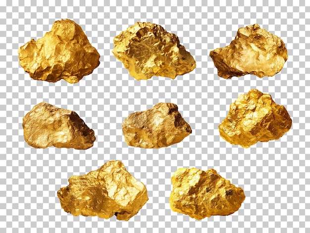 PSD collection set of gold nuggets on transparent background png psd