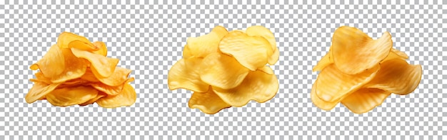 PSD Коллекция хрустящих картофельных чипсов, изолированных на прозрачном фоне