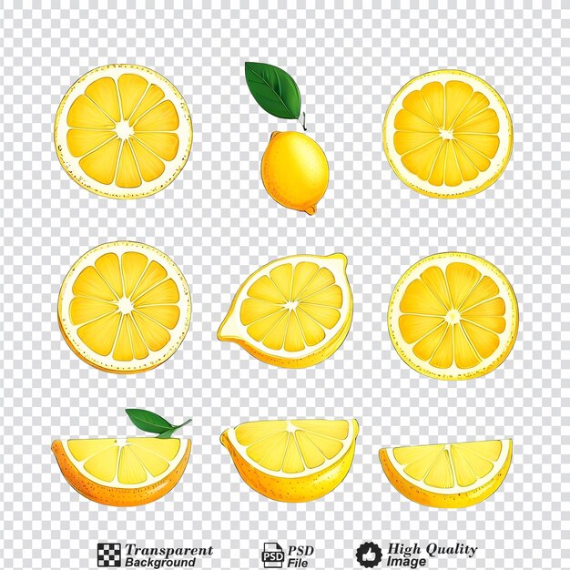 透明な背景に隔離されたレモンのスライスのセット